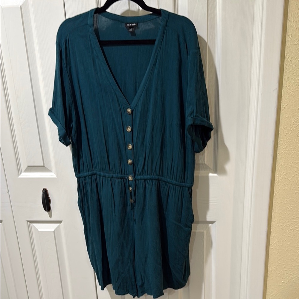Teal Button-Down Romper
